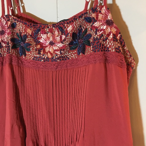 American Eagle Petite Embroidered Coral Mini Dress - Picture 2 of 6